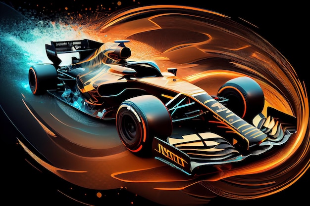 Ilustração de estilo 3D Carro de corrida F1 com abstrato fora do espaço Fundo de efeito de velocidade Fórmula 1