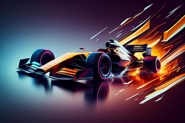 Ilustração de estilo 3D Carro de corrida F1 com abstrato fora do espaço Fundo de efeito de velocidade Fórmula 1