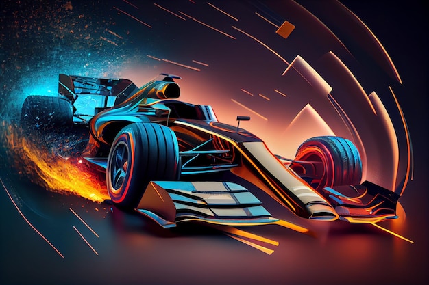 Ilustração de estilo 3D Carro de corrida F1 com abstrato fora do espaço Fundo de efeito de velocidade Fórmula 1