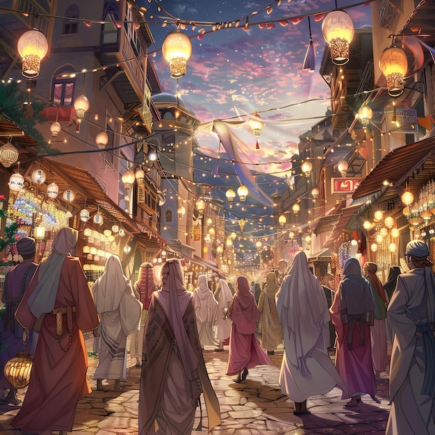 Ilustração de estilo anime de fantasia de Ramadan