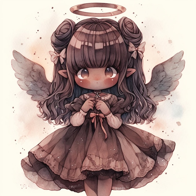 Anime Estilo Ilustração Anjo Menina Bonita Voando Céu vetor(es) de