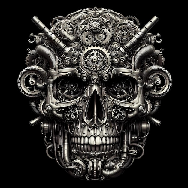 Foto ilustração de estilo artístico crânio punk steampunk _3