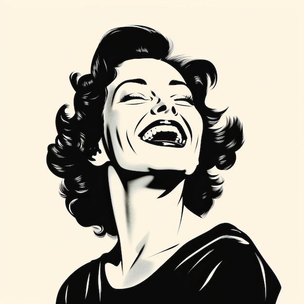 Ilustração de estilo cartaz vintage de uma mulher rindo