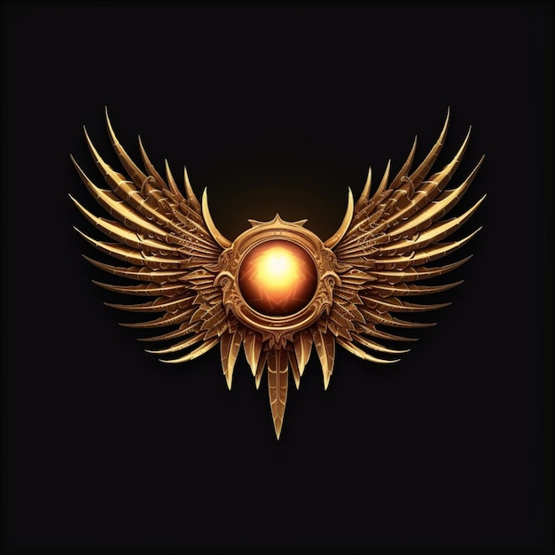 Ilustração de estilo de logotipo de asa de estatueta de anjo dourado fundo preto Arte gerada por IA
