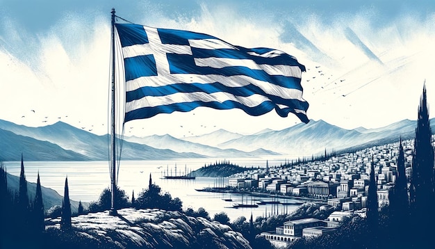 Ilustração de estilo esboçado para o Dia da Independência da Grécia