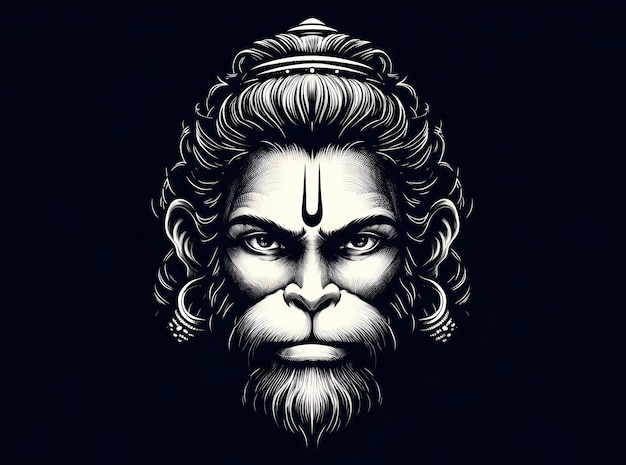 Ilustração de estilo esboço do rosto de Hanuman para a celebração de Hanuman Jayanti