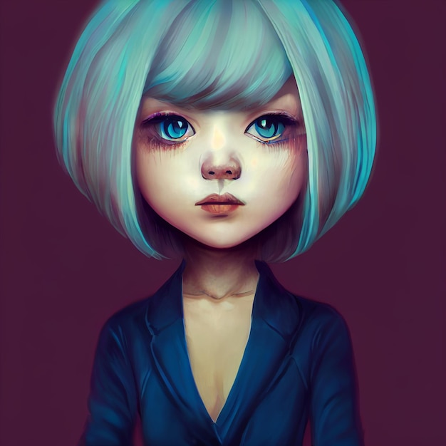 Ilustração de estilo kawaii de mangá de retrato de menina bonita