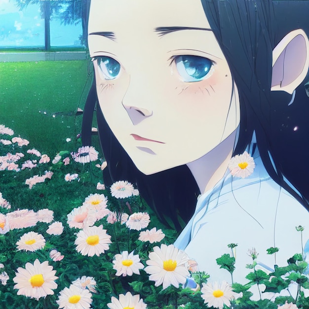 Ilustração de estilo kawaii de mangá de retrato de menina bonita
