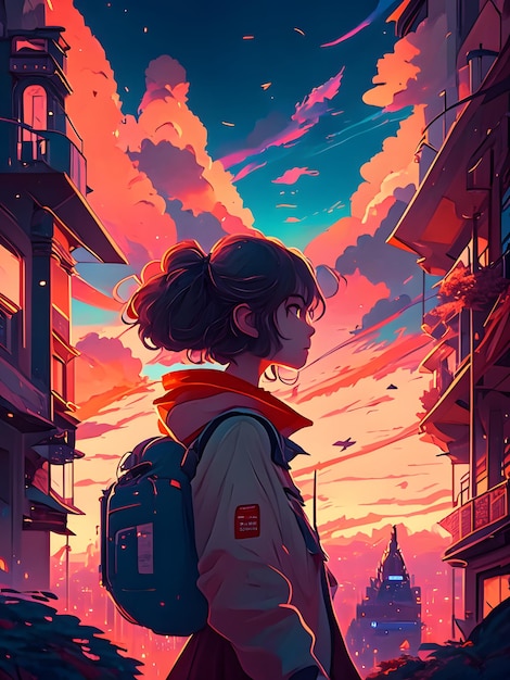 ilustração de estilo lofi de garota de anime