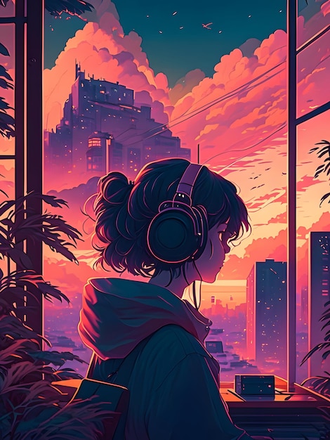 ilustração de estilo lofi de garota de anime