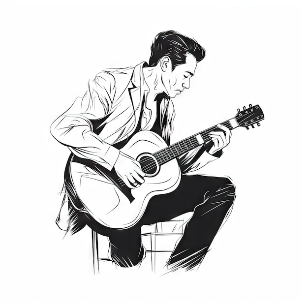 Ilustração de estilo minimalista de um músico tocando guitarra