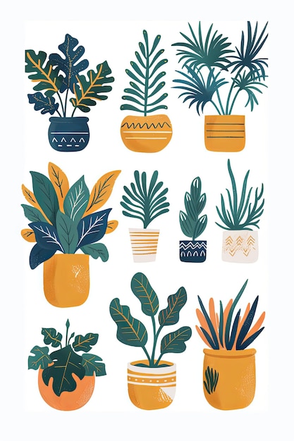 Foto ilustração de estilo plano com alguns ícones de plantas em um fundo branco