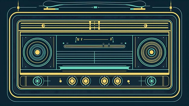 Foto ilustração de estilo retro de um rádio vintage a imagem é simples e elegante com uma paleta de cores limitada e linhas limpas