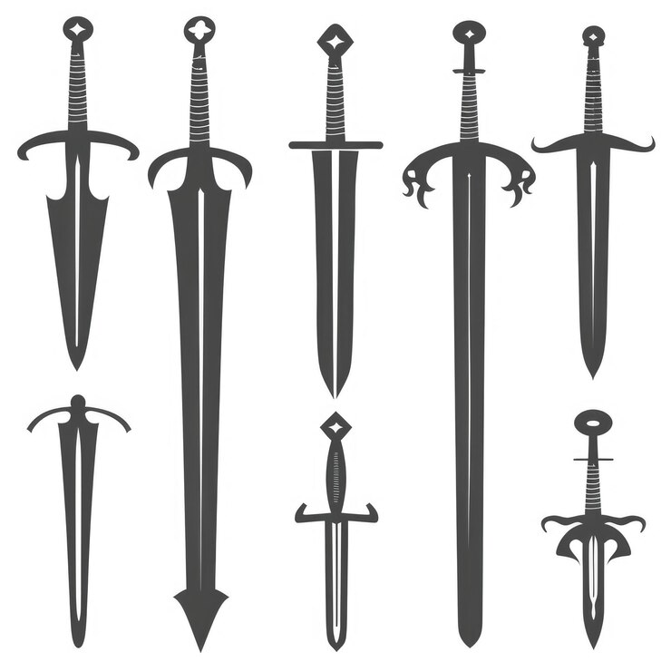 Foto ilustração de estilo vetorial de espada de silhueta com fundo branco