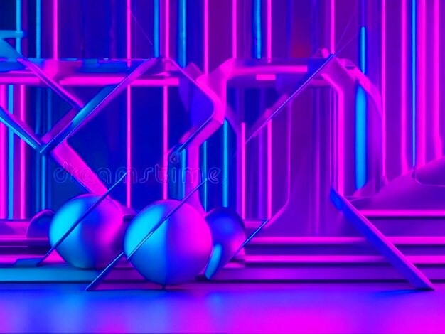 Ilustração de estoque de néon rosa-azul-violeta em renderização 3D