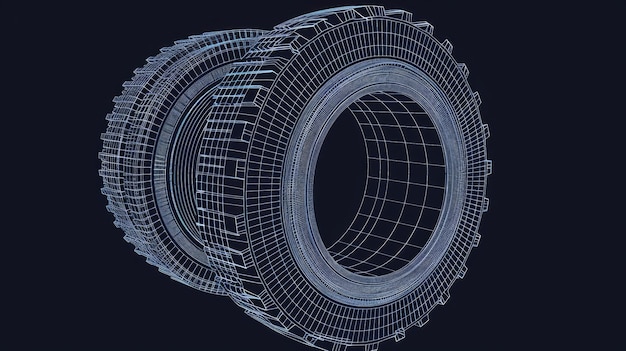Ilustração de estrutura de arame de uma engrenagem em um fundo azul escuro Símbolo de engenharia de máquinas de tecnologia mecânica Ilustração do plano de negócios de trabalho de desenvolvimento de projeto de motor