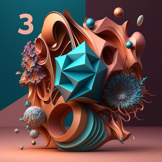 Ilustração de fantasia moderna abstrata brilhante 3D