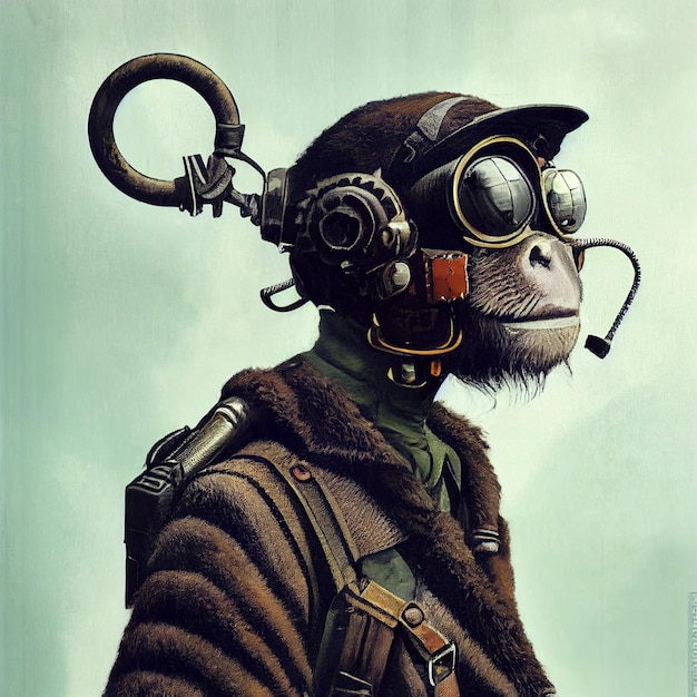 Ilustração de fantasia steampunk de macaco ou chimpanzé