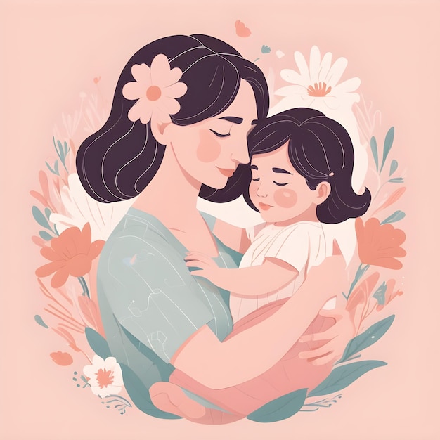 Ilustração de feliz dia das mães com mãe e filhos abraçados
