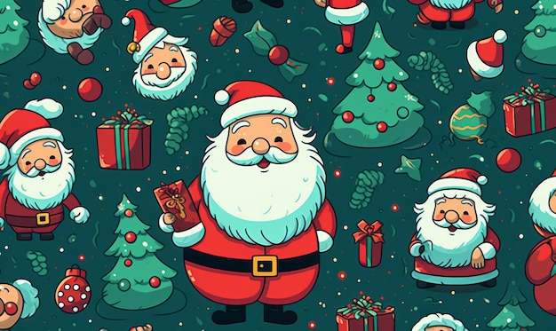 ilustração de feliz natal estilo doodle ilustração vetorial com papai noel e objetos de natal