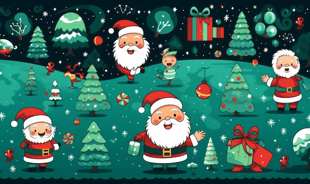 ilustração de feliz natal estilo doodle ilustração vetorial com papai noel e objetos de natal