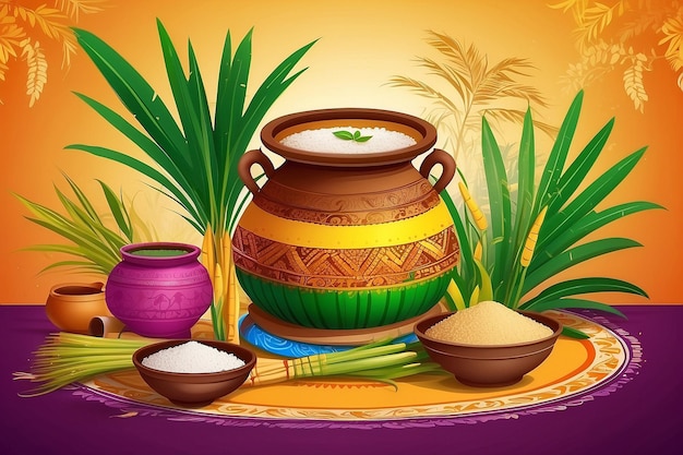 Foto ilustração de feliz pongal holiday saudação festival de colheita do sul da índia