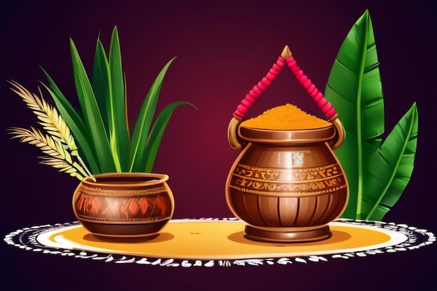 Ilustração de Feliz Pongal Holiday saudação Festival de Colheita do sul da Índia