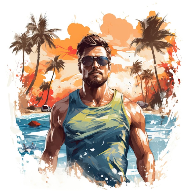 ilustração de fitness de praia de homem