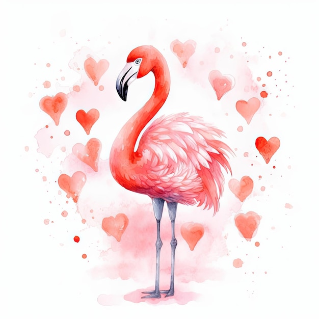 Ilustração de flamingo rosa em aquarela AI GenerativexA