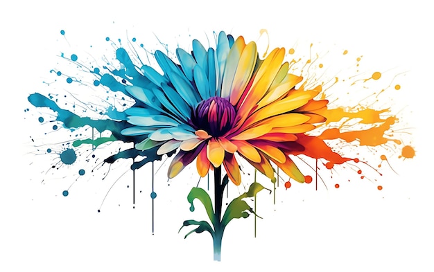 Ilustração de flor aster em aquarela com flor de pincel de pintura a óleo de esquema de cores vibrante