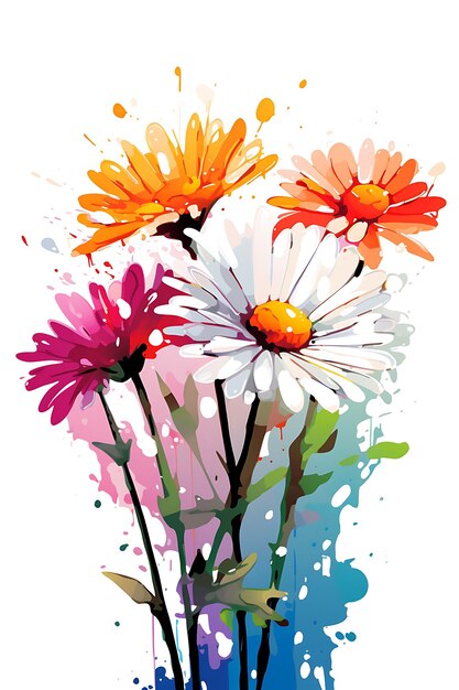 Ilustração de flor aster em aquarela com flor de pincel de pintura a óleo de esquema de cores vibrante