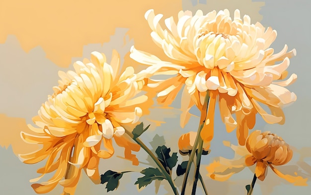Ilustração de flor com flor de pincel de pintura a óleo de esquema de cores vibrante