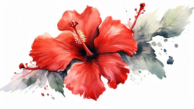 Ilustração de flor de hibisco em aquarela vermelha