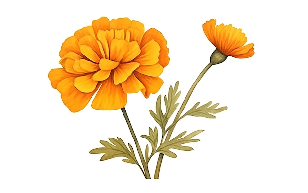 Ilustração de flor MARIGOLD com esquema de cores vibrantes flor de pincel a óleo