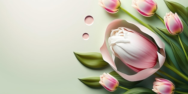 Ilustração de flor natural realista de uma flor de tulipa e folhas