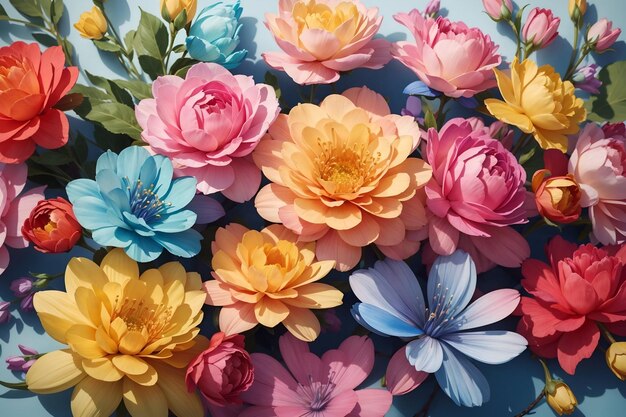 Foto ilustração de flores coloridas em fundo azul