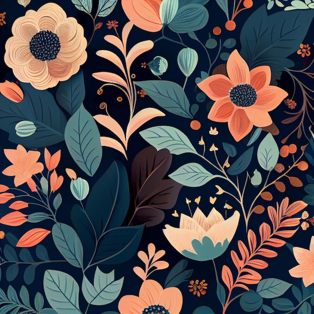 Ilustração de flores coloridas, flores vibrantes e brilhantes, arte de papel de parede, design de flores