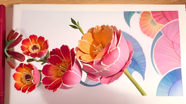 Ilustração de flores com flores rosa e amarelas