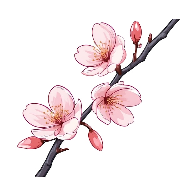 Foto ilustração de flores de cerejeira desenho de arte floral vibrante obra de arte de flores decerejeira ilustrações botânicas