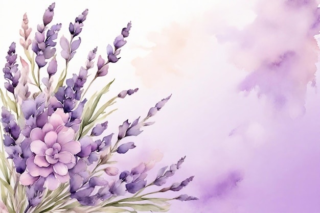 Ilustração de flores de lavanda em aquarela desenhada à mão Com fundo floral