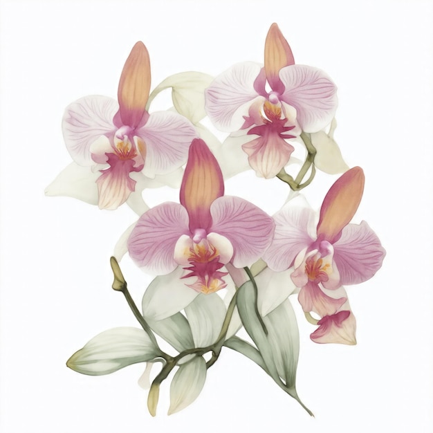 Ilustração de flores de orquídea no estilo de aquarela em um fundo branco