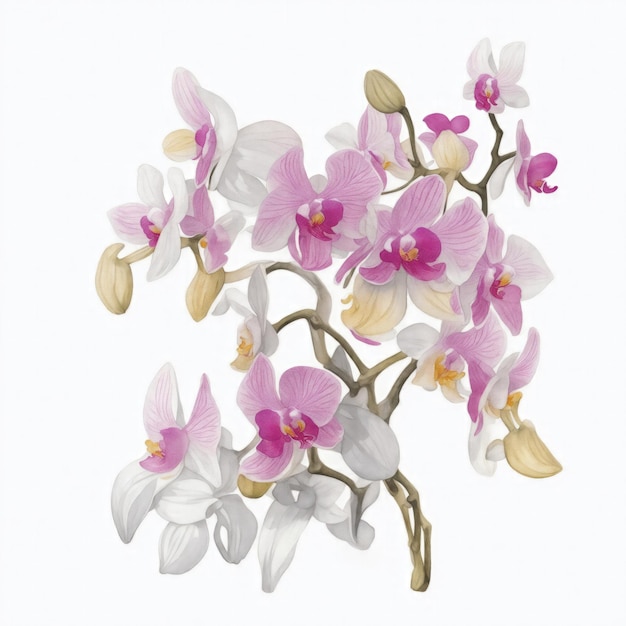 Foto ilustração de flores de orquídea no estilo de aquarela em um fundo branco