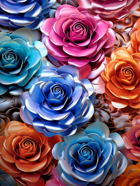 ilustração de flores de rosas coloridas padrão sem costura estilo 3d shin