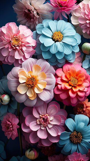 Ilustração de flores de Zinnia Fundo floral Arte gerativa de IA