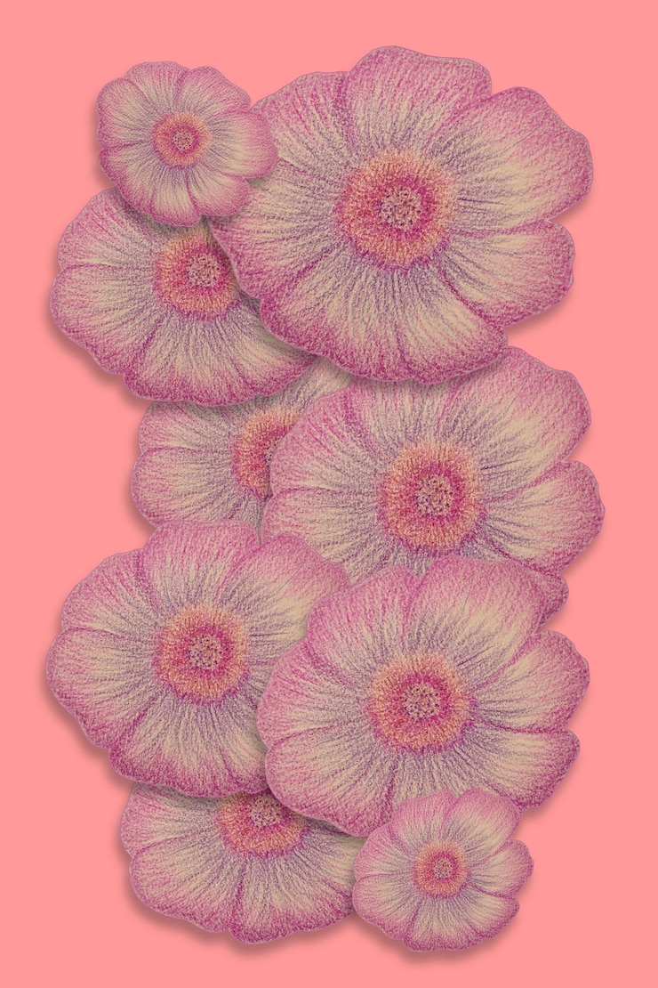 Foto ilustração de flores desenhadas à mão em fundo rosa