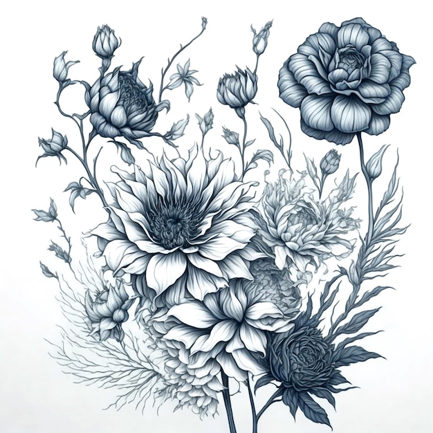 Ilustração de flores desenhadas à mão