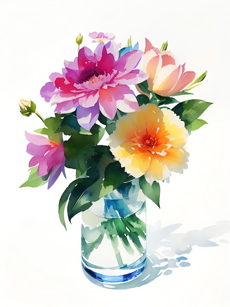 Ilustração de flores em aquarela Bouquet colorido de pintura escandinava