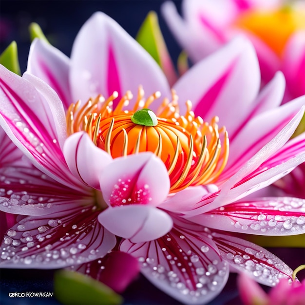 Ilustração de flores estilo super realista miki asai macro fotografia close-up hiper detalhado
