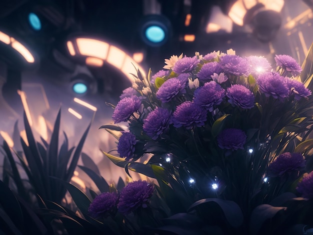 Ilustração de flores futuristas 3d