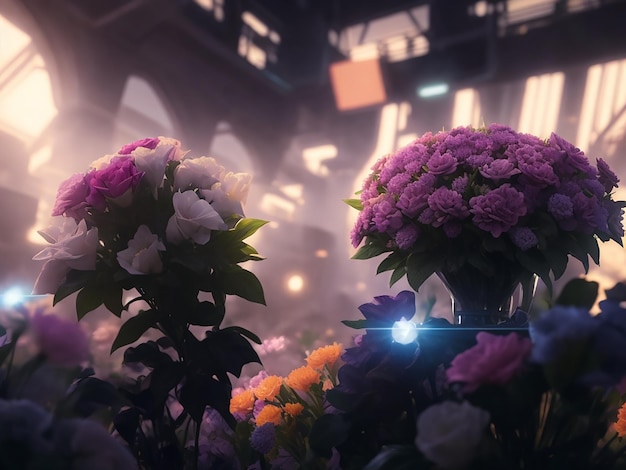 Ilustração de flores futuristas 3d